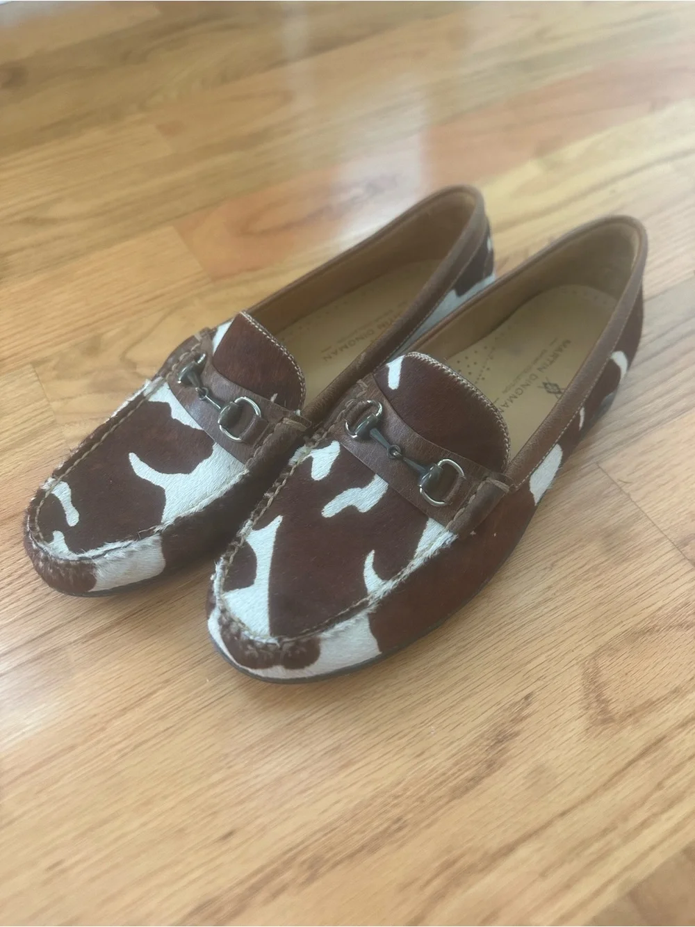 Martin Dingman Brown & White Cowhide Bit Loafers